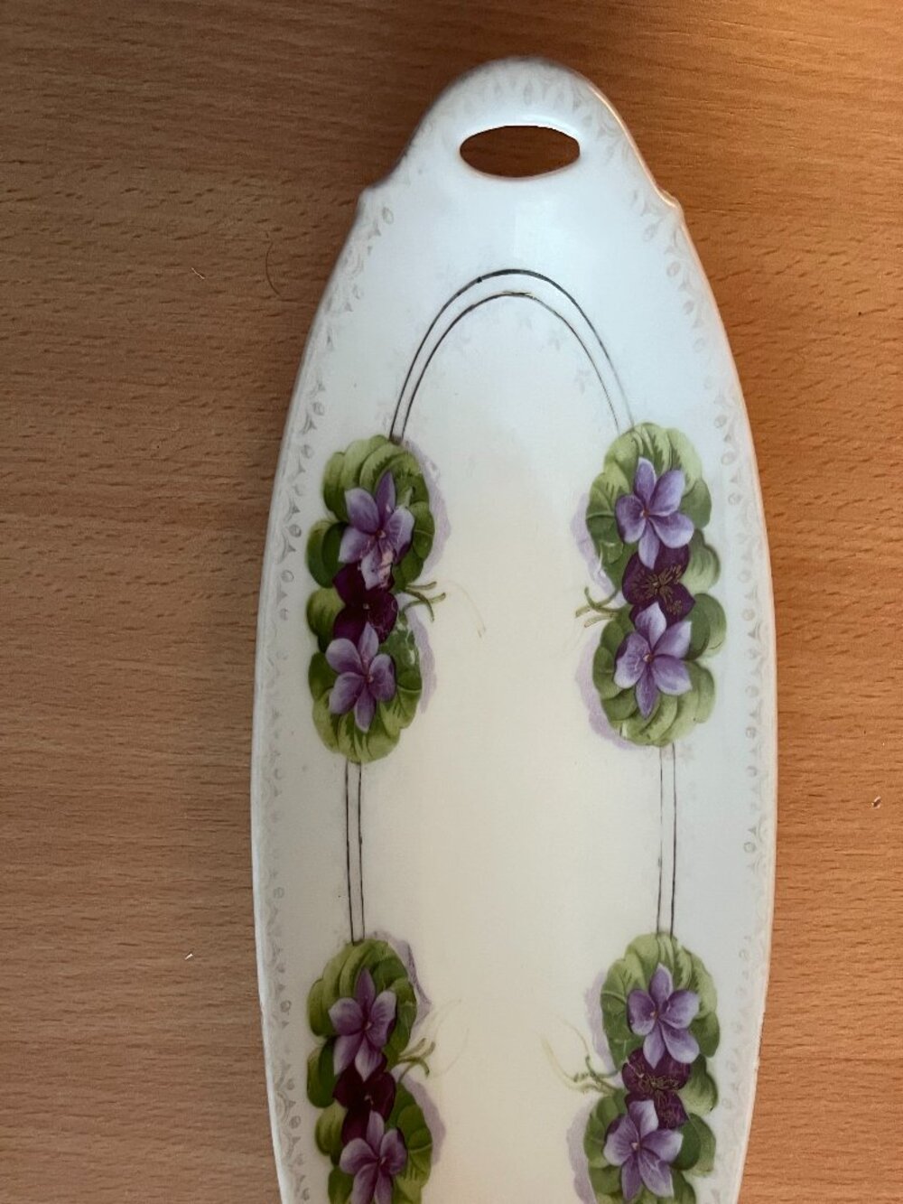 Vintage Bavaria oval serving platter dual handled floral 10" long
